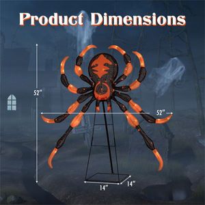 Decorazione di Halloween a Forma di Ragno da 52 Pollici Resistente alle Intemperie con 80 Luci LED, Supporto Robusto in Metallo e Tessuto, Grande Ornamento da Esterno - Product Image 5