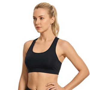 Soutien-gorge de sport dos nageur pour femme, maintien moyen, respirant, noir uni, vêtement de sport, design sans couture - Product Image 2