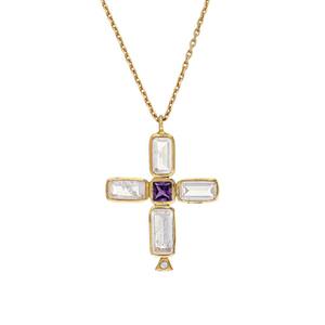 Collar con Colgante de Cruz de Latón Dorado, Joyería de Playa con Circonita Cúbica, Venta al por Mayor - Product Image 2