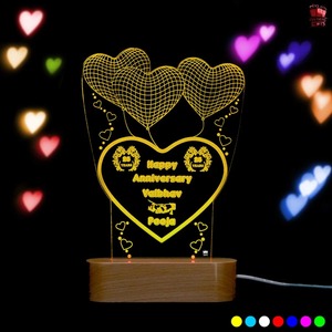 Wholesale Supply 3D Illusion <b>LED</b> Lamp with Heart Shape <b>Balloon</b> Design Acrylic Night Light Romantic Decorative Lamp - Product Image 1