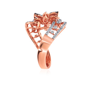 Bague Diamant Glamour Feuillage Luxe en Or Rose 18K, Bague Florale Feuillage Diamant pour Femme, Bague Statement Élégante Inspirée de la Nature - Product Image 4