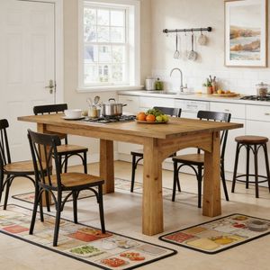 Tavolo da Pranzo in Legno Massello Rettangolare con Piano in Pietra Sinterizzata Effetto Marmo, Arredamento per Sala da Pranzo, Assemblato - Product Image 6