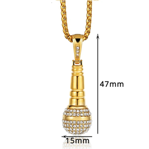 Hip Hop Microphone Pendant Necklace Iced Out Bling Moissanite Chain Music Mic Charm Gold <b>Silver</b> Mens Womens Jewelry <b>Choker</b> - Product Image 3