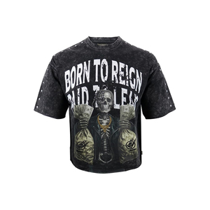Camiseta de algodón extragrande para hombre Born To Reign Paid To Lead, estilo urbano, manga corta, cuello redondo, estampado con logo en la espalda - Product Image 1