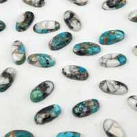 Cabochons plats en turquoise naturelle, pierres précieuses en vrac, bleu, noir, blanc, ovales, pour la fabrication de bijoux