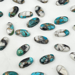 Cabochons plats en turquoise naturelle, pierres précieuses en vrac, bleu, noir, blanc, ovales, pour la fabrication de bijoux - Product Image 2