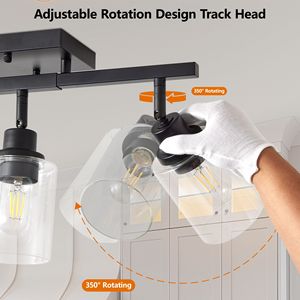 Lámpara de Techo Semi Empotrada Ajustable de 3 Luces con Pantallas de Cristal Transparente, Lámparas de Cocina con Base Giratoria - Product Image 6