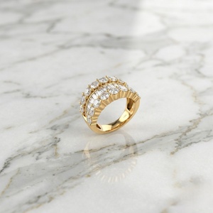 4.00CTW Baguette Round Mixed Set Triple Row <b>Statement</b> <b>Ring</b> - Product Image 3