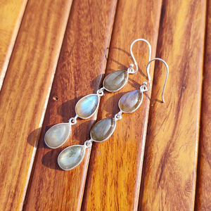 ต่างหูห้อยประดับพลอยลาบราดอไรต์สีรุ้งทรงหยดน้ำ ทำด้วยมือ ชุบเงินบนทองเหลือง สไตล์โบฮีเมียน ของขวัญ เครื่องประดับโดดเด่น - Product Image 3