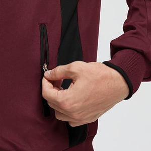 Unisex Burgundy Tracksuit Full Zip Jacket <b>Pants</b> Set Solid Color Turn-<b>down</b> Collar Casual Winter Wear Regular Fit Fleece - Product Image 3
