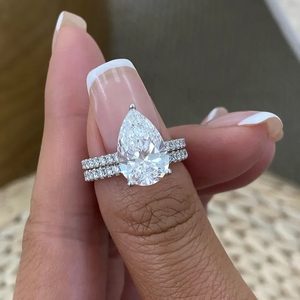 Pear Cut Lab Grown <b>Diamond</b> Bridal <b>Ring</b> Set with Pave Wedding Band in 14K Solid White Gold <b>Ring</b> Set Anniversary Gift For Women - Product Image 1