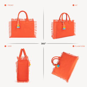 Borsa Tote in Tela con Motivo a Tinta Unita per Donna, con Manico Superiore a Nappina e Chiusura con Cerniera - per Lavoro, Viaggi, Spiaggia, Palestra e Shopping - Product Image 2