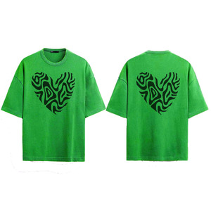 Camiseta de Corte Regular para Hombre, Cuello Redondo, Manga Corta, Estampado Geométrico de Corazones, Tejido Jersey Transpirable, 100% Algodón Ecológico - Product Image 4