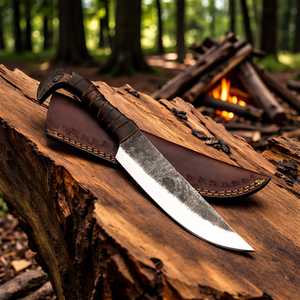 มีดแคมป์ปิ้งไวกิ้งเหล็กกล้าคาร์บอนทำมือแบบกำหนดเองของ Smith พร้อมด้ามจับรูปหัวอีกา ใบมีดตรงขนาด 5 นิ้ว รับผลิตแบบ OEM/ODM - Product Image 2