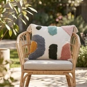 Geometric Tufted Throw <b>Pillow</b> <b>Square</b> Bohemian Style Decorative Cushion with Tassels Multicolor Pattern Textile Cover For Sale - Product Image 3