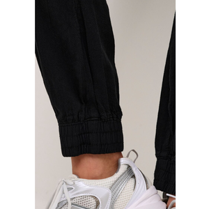 Pantalon de jogging décontracté en coton noir pour homme, taille élastique avec cordon de serrage, poches latérales, respirant, mi-lourd, tricoté, idéal pour le printemps - Product Image 6