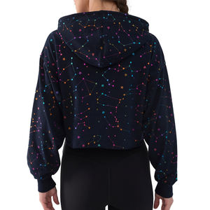 Sweat à capuche court en molleton imprimé constellations bleu marine personnalisé pour femme, coupe ample, vente en gros - Product Image 3
