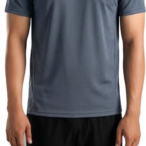 T-shirt gris en PU pour homme, léger, respirant, anti-transpiration, col rond, manches courtes, pour fitness, gym, entraînement, vêtements de sport - Product Image 6