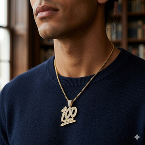 Pendentif breloque unisexe tendance en or massif 10K, personnalisé avec numéro de numerologie porte-bonheur et diamant de laboratoire taille brillant - Product Image 2