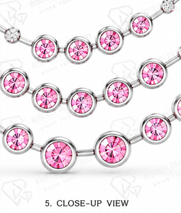 Elegant Layered Station Pink Lab Diamond <b>Necklace</b> Premium Sterling Silver Bezel Set Cascading Row Luxury Occasion Fine Jewelry - Product Image 6