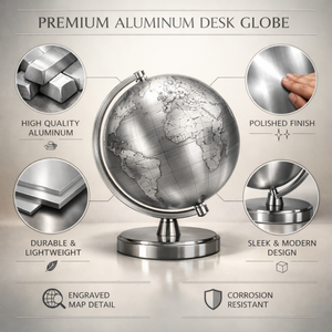Globo Terráqueo de Escritorio Ejecutivo de Lujo |   Mapa del mundo detallado con soporte de aluminio |   Globo Terráqueo Educativo para Escritorio de Oficina y Decoración del Hogar - Product Image 5