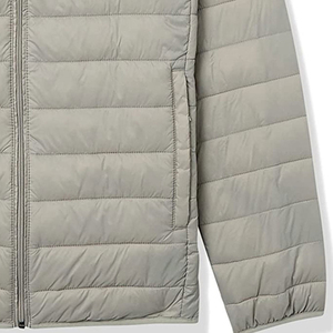 Men Light Gray Hooded Solid Color Polyester Filling Casual Winter Wear <b>Puffer</b> <b>Jacket</b> Available For Sale Now In Reasonable Price - Product Image 4