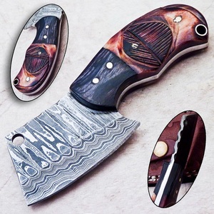 Couteau de chasse à lame fixe en acier Damas fait main Trend Blades, pointe clip, manche en bois, étui en cuir, multifonctionnel DIY - Product Image 1