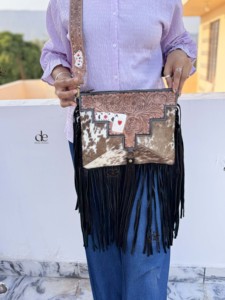 Latest Designer Hand Tooled Carving Leather Fringe Tote <b>Bag</b> Stylish Purse Cowhide Fur Leather <b>Bags</b> for Women's Multi Use - Product Image 5