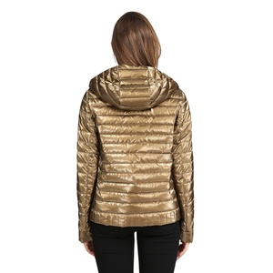 Golden <b>Quilted</b> Hooded <b>Jacket</b> Women's Autumn Outerwear Full Sleeve Zipper Closure Solid Color Polyester Wadding Warm Coat - Product Image 2