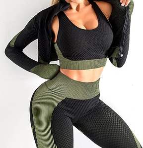 Ensembles de tenues de sport sans couture pour femmes, 3 pièces, vêtements de yoga, leggings et soutien-gorge de sport extensible, fitness - Product Image 3