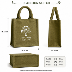 กระเป๋าผ้าปอกระเจือกแบบรักษ์โลก ขนาด 22x20x10 ซม. ลาย Think Green Live Green สำหรับใส่ของขวัญ - Product Image 2