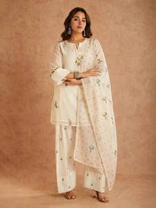 Ensemble Salwar Kameez Farshi pour femme TENNECY en pur coton et soie, idéal pour les fêtes, avec broderie multi-aiguilles, infroissable et extensible - Product Image 3