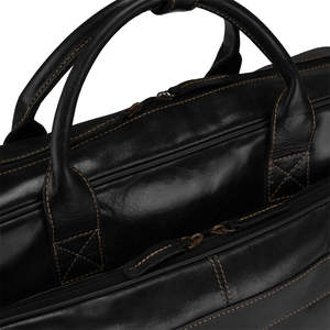 Wholesale Custom Black Genuine Leather Men's Business Laptop Soft Bag Customizable logo Durable zippered closure - Product Image 4