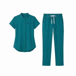 Hawk Eye <b>Women</b> Scrub Set <b>Teal</b> Short Sleeve Top Pants Hospital Uniforms with Pockets Polyester Woven Fabric - Product Image 5