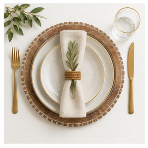 Assiette de service élégante et durable en bois de manguier avec incrustation d'os et bord perlé, écologique, moderne, personnalisable, vaisselle, décoration de table d'hôtel - Product Image 4