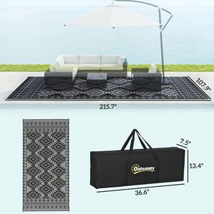 Tappeto da Esterno Reversibile Nero e Grigio 9FT X 18FT, Impermeabile in Plastica Intrecciata con Borsa per il Trasporto, Bordo a Rombi - Product Image 3