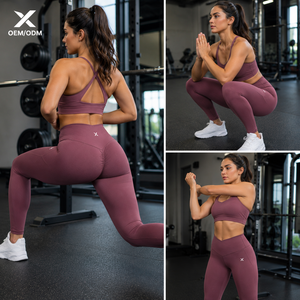 X Sports City Women's High Waist Full Length Gym & Workout <b>Leggings</b> Solid Color <b>Seamless</b> Four-Way Stretch Pants With Pockets OEM - Product Image 3