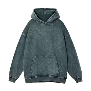 เสื้อฮู้ดดี้ผ้าคอตตอนหนาน้ำหนัก 400 กรัม ล้างสีแบบแอซิดวอช ไม่มีเชือกผูก แต่งลายวินเทจ ซีดจางแบบซันเฟด สกรีนโลโก้ตามสั่ง สำหรับผู้ชาย - Product Image 1