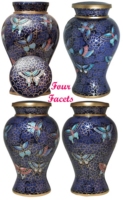 Urna Funeraria de Cristal Pintada a Mano, Personalizada, de Lujo, con Diseño Floral de Mariposas en Azul Real, Ecológica, con Acabado Transparente