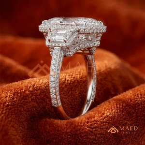 Elegant 925 Sterling <b>Silver</b> Marquise Cut Halo Diamond Engagement <b>Ring</b> with <b>Emerald</b> Side Stones for Women - Product Image 2