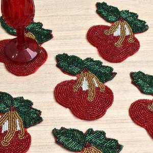 Juego de Posavasos de Diseño de Cereza de Alta Calidad, 6 Piezas, Posavasos de Vidrio con Cuentas para Bebidas, Posavasos para Decoración de Mesa de Café, Precio al por Mayor - Product Image 2
