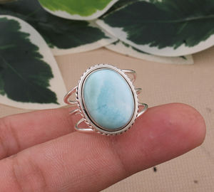 Bagues de mariage classiques en argent sterling 925 avec larimar naturel pour femmes, motif bleu mer authentique, bijoux de haute qualité - Product Image 5