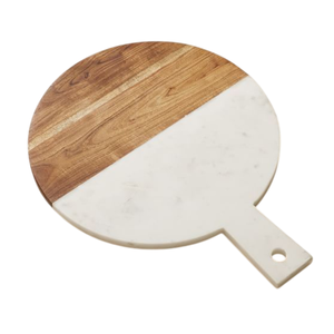Tabla de cortar redonda de madera y mármol para cocina, hecha a mano, de madera de acacia y mármol blanco, para servir queso, al por mayor - Product Image 5
