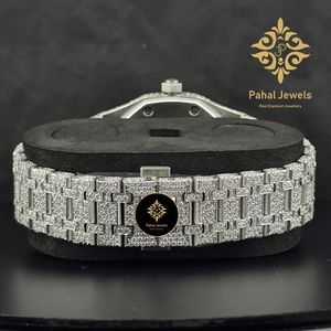 Reloj Mecánico Iced Dial con Fase Lunar, Calendario Perpetuo, Brazalete de Acero Inoxidable con Moissanita, Cristal de Zafiro, Lujoso y Formal - Product Image 3