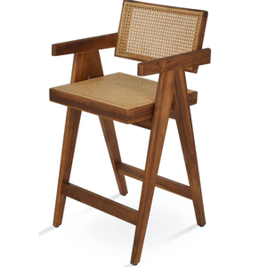 Produit très vendu, tabouret de bar moderne en rotin avec structure en bois massif naturel et design minimaliste pour la décoration de la maison - Product Image 3
