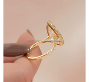 Anillo de Diamantes con Corte de Pera en Oro Amarillo Sólido, Anillo de Compromiso Minimalista en Forma de Lágrima, Joyería Nupcial Moderna, Elegante Regalo de Aniversario - Product Image 2