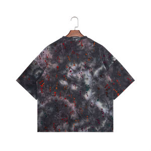 T-shirt pour homme noir et gris à imprimé tie-dye, streetwear décontracté, manches courtes, respirant, en coton, pour l'été - Product Image 2
