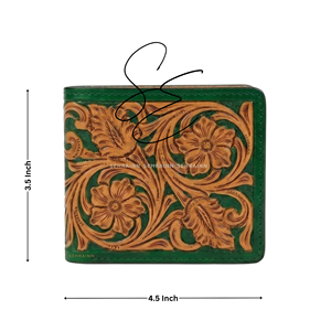 Genuine Leather Green Bifold <b>Wallet</b> Handmade Men's <b>Card</b> <b>Holder</b> <b>Wallet</b> with Cash Compartments - Product Image 3