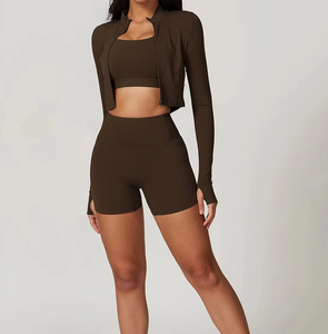 Ensemble de yoga en coton de haute qualité pour femmes, 2 pièces, soutien-gorge court et short, vêtements de sport respirants, sans couture, flexibles, vêtements de sport pour la salle de sport - Product Image 3
