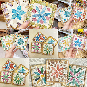 Classic rattan mother of pearl cup mat <b>coaster</b> place mat Vietnam product for serving afternoon tea and protecting wood finishes - Product Image 5